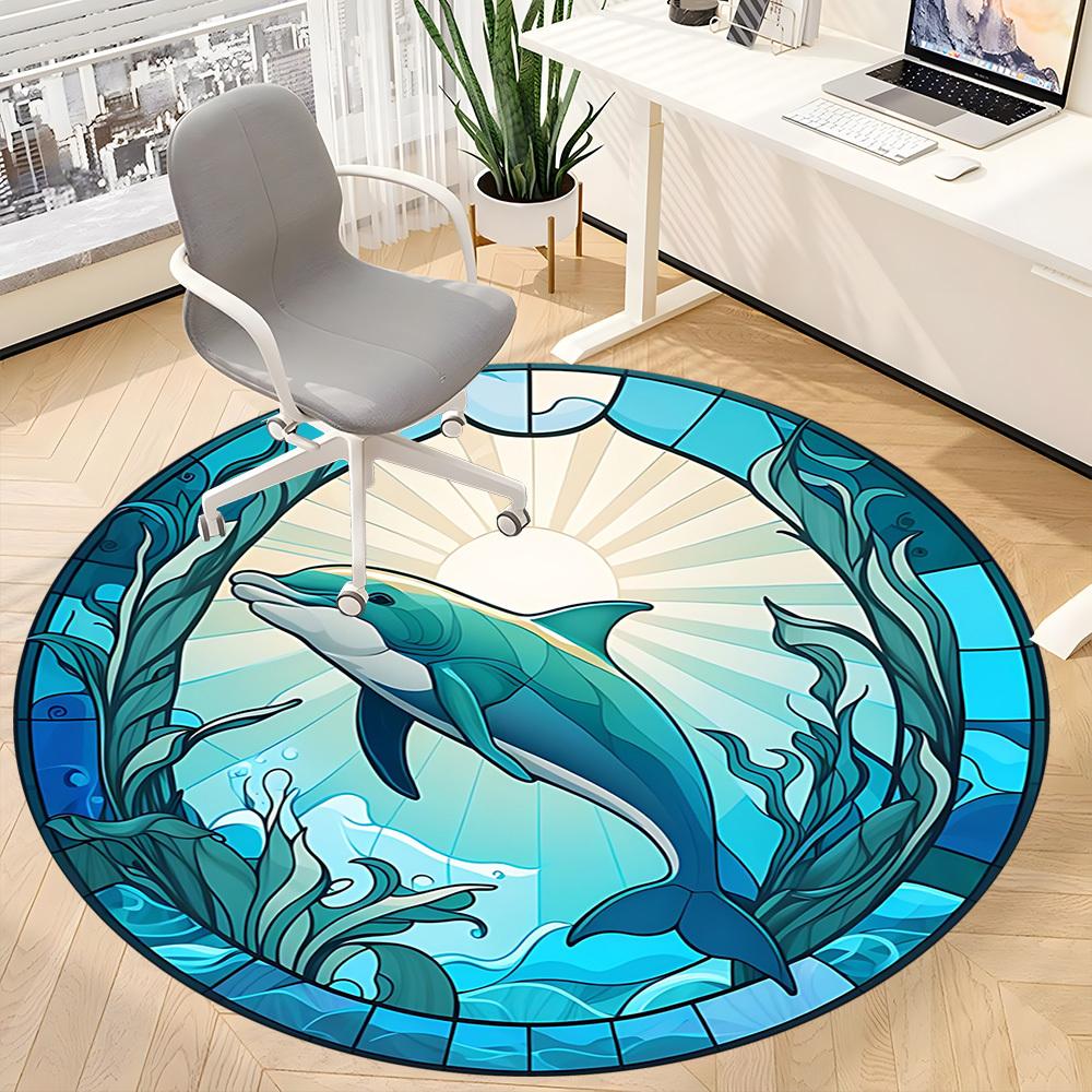 1pc Dolphin Stained Glass Chair Carpet for Office Non-Slip, Machine Washable Rug for Office, Room - Holiday Decor, Machine Made yy251016175