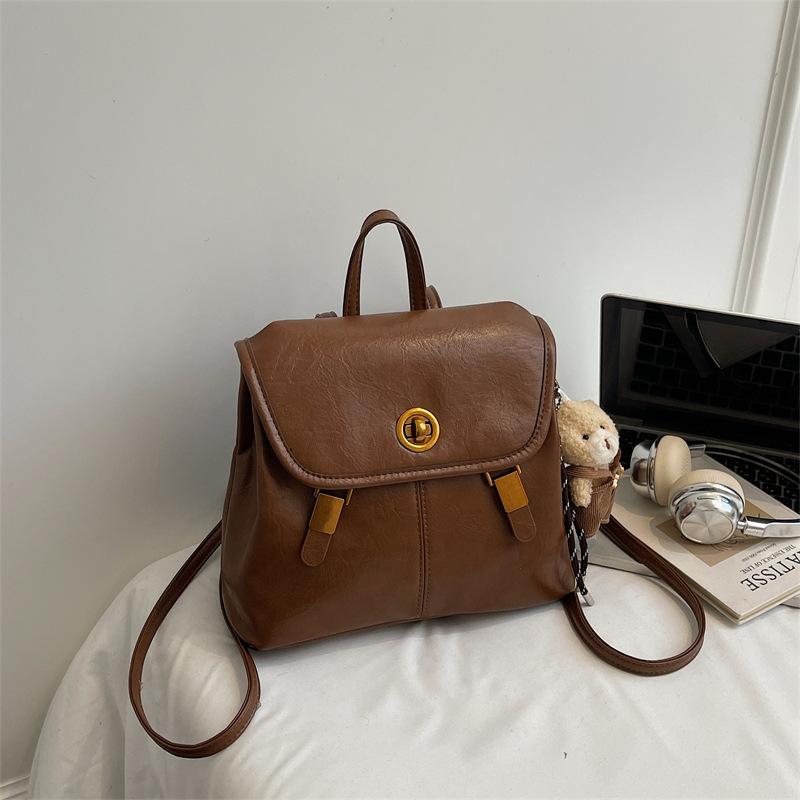 Schoolbag Casual Simple Backpack Women's 1011 New Trendy Commuter Backpack Daily Versatile Large Capacity Soft Leather Popular School Bag