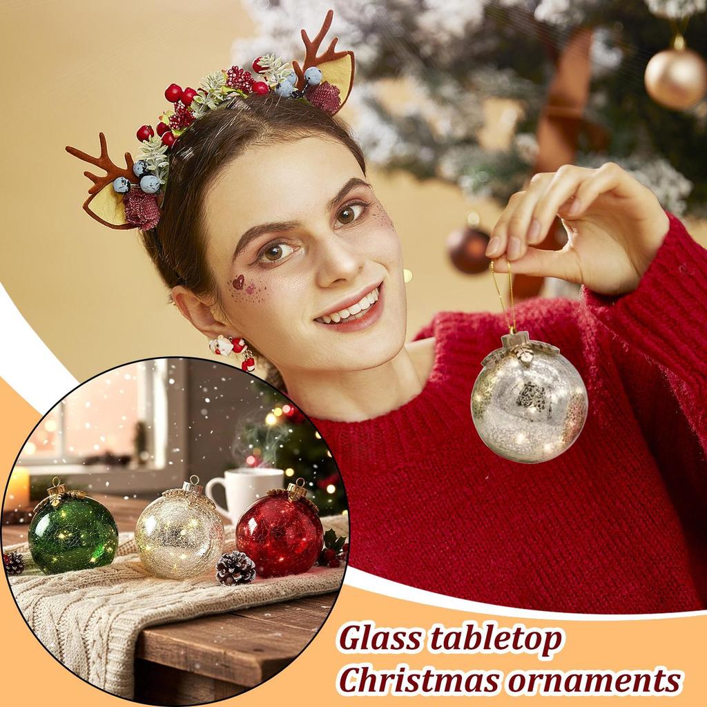 Tabletop Christmas Ornaments 3 Pieces Winter Decoration Tabletop Christmas LED Globes Ornaments For Living Room Dining Room