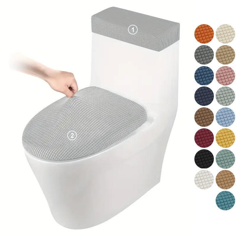 2 Stück/Set Toilettensitzbezug Elastisch Einfarbige Toilettendeckel- und Spülkastendeckel ToilettenpolsterSchutzhülle für Zuhause Hotel
