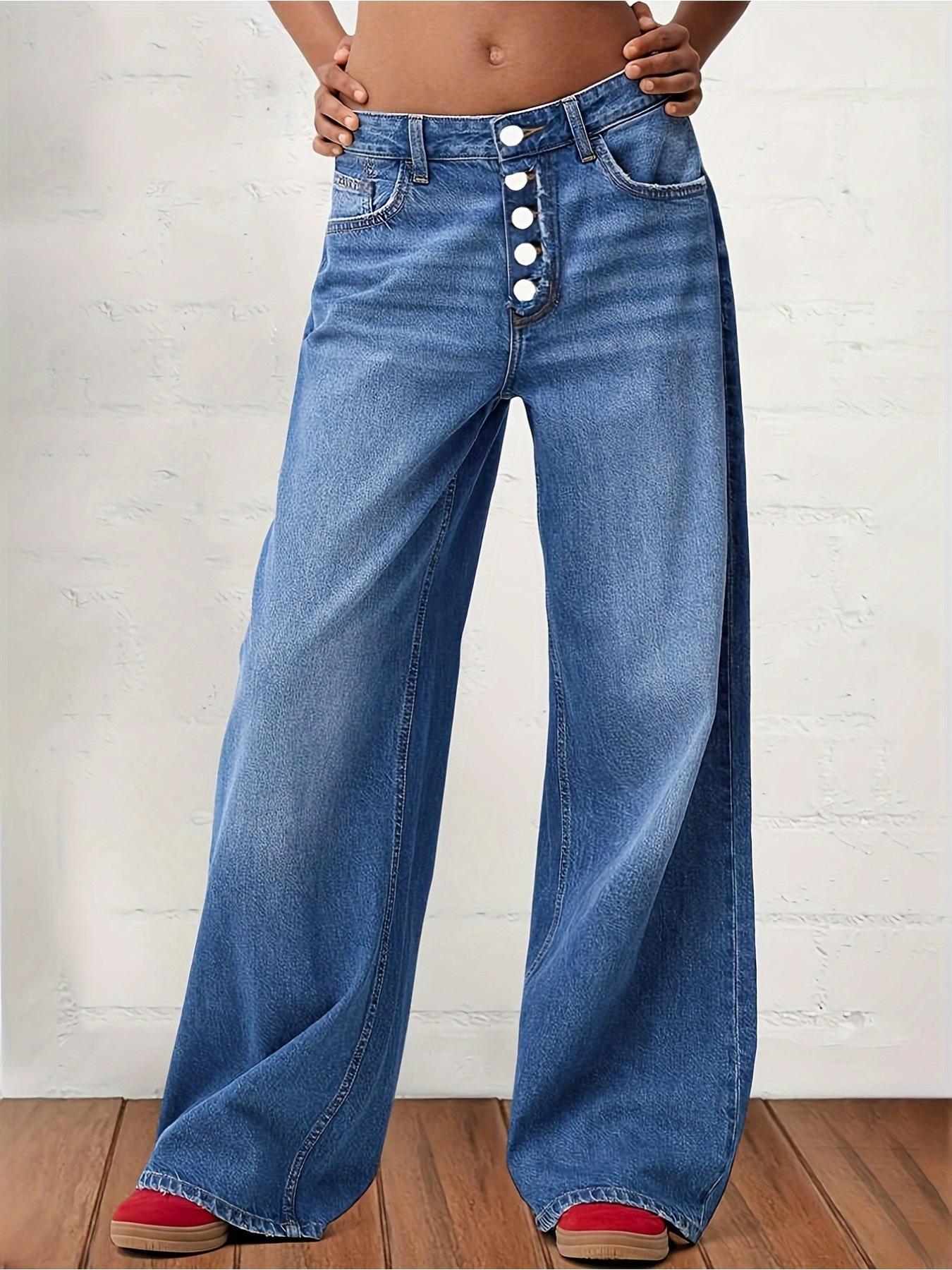 Plus Size Women s Multi-Button, Straight-Leg Washed Denim Jeans, Casual & Fashionable. 3XL