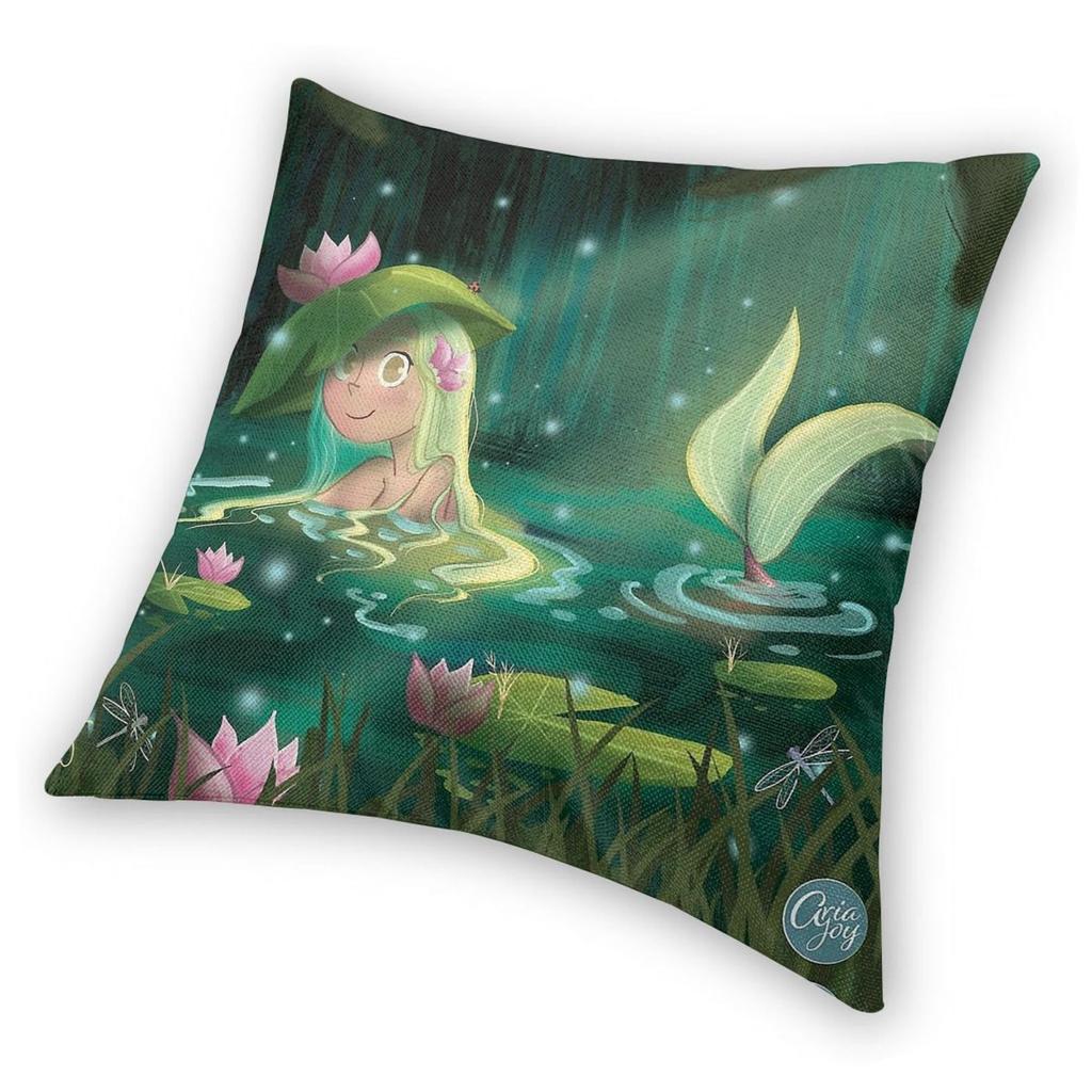 Mermaid In A Lily Pond Pillowcase Polyester Linen Velvet Printed Zip Decorative Pillow Case Room Cushion Cover
