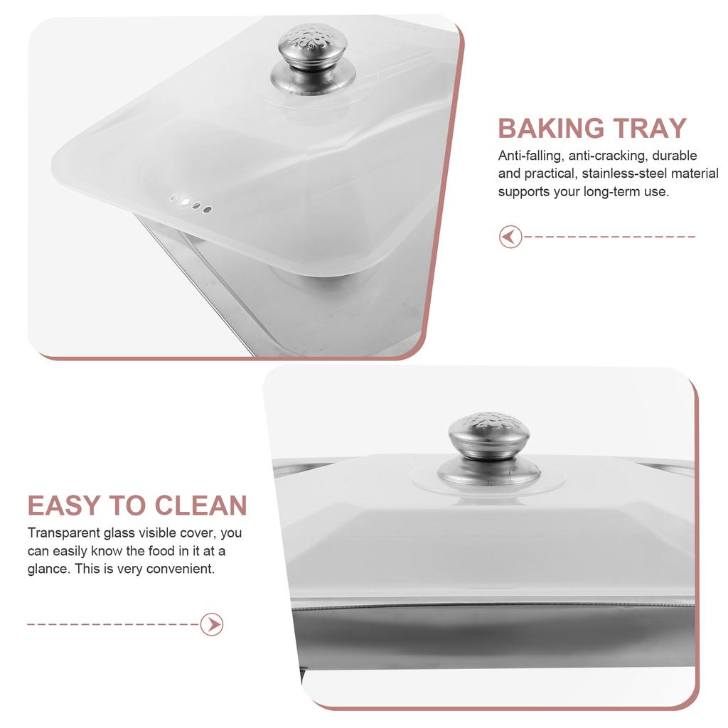 Stainless Steel Dinner Plate Food Tray Buffet Rectangular Trays Lids Kitchen Chafing Dishes Practical Easy Clean Anti Slip Legs