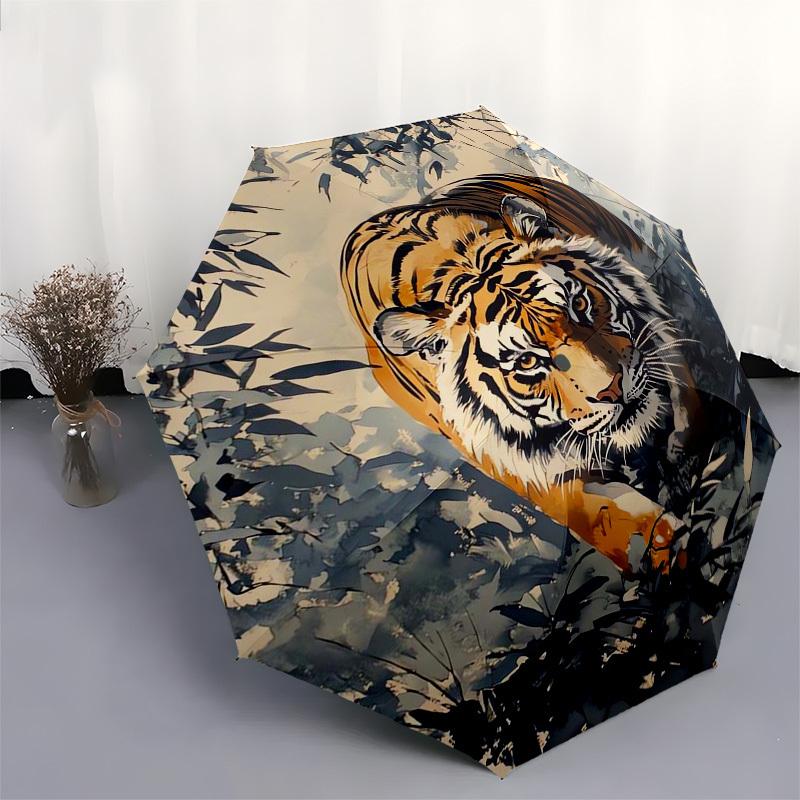 1pc Tiger In Bamboo Forest Umbrella with Plastic Handle,Suitable for All Seasons Umbrellaptys26068