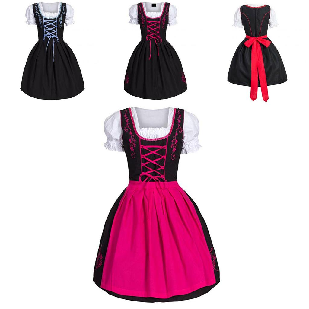 Okouzlující německé šaty Bavorský Dirndl Kostým s Elegantní Zdobení Zástěry