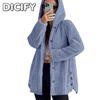 DICIFY ג'קטים ומעילים עם קפוצ'ון עם שרוולים ארוכים של נשים וינטג' סתיו חורף הדפס בצבע אחיד