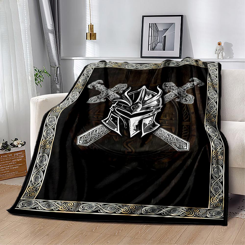 Viking Warrior Emblem Blankets Are Suitable for Living Rooms,making Them an Ideal Choice for Outdoor Travel and Gifts.