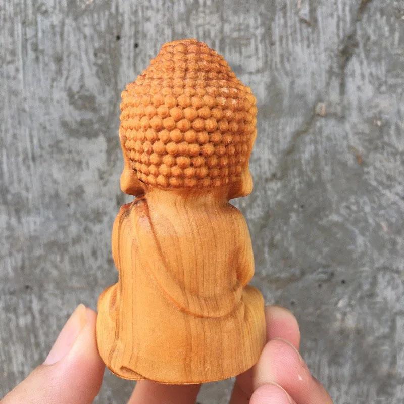 Buddha Statue Desktop Ornament,Cliff Cypress Wood Carving Cute Tathagata Small Buddha Figurine Crafts,For Home Decoration Gift