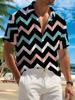 New Men'S Casual Short Sleeve Shirt, Dark Base Star Dot Pink Blue White Sawtooth Texture Circular Arrangement, Festive Gathering Commute All-Match,