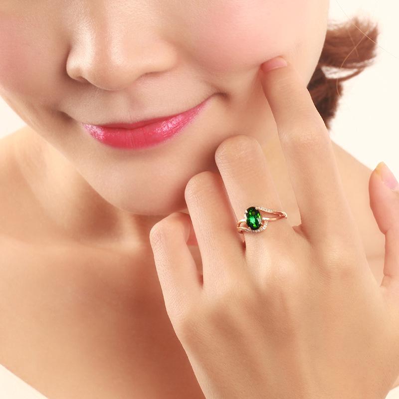 18K Rose Gold Plated Green Tourmaline Emerald Open Ring for Women
