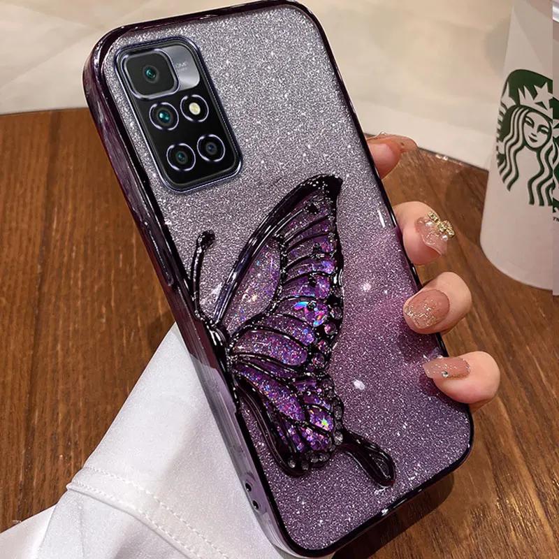 

Чехол Redmi10 4G Роскошный чехол-глиттер с бабочкой и зыбучим песком для Xiaomi Redmi 10 10C Note10 9 11 8 pro Max 10s 9s Противоударная крышка Redmi note11pro