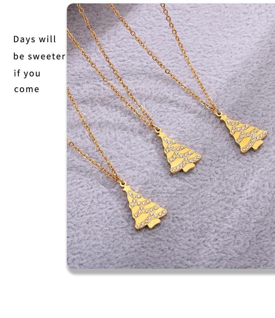 Xinyixin Christmas Tree Zircon Clavicle Necklace, Stainless Steel PVD Gold, Romantic Gift for Girlfriend