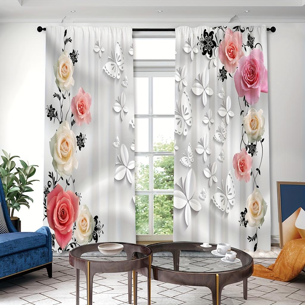 2pcs Colorful Flower Pattern Curtain Decorative Window Drape Window Treatments For Bedroom Living Room Home Decoration cortinas