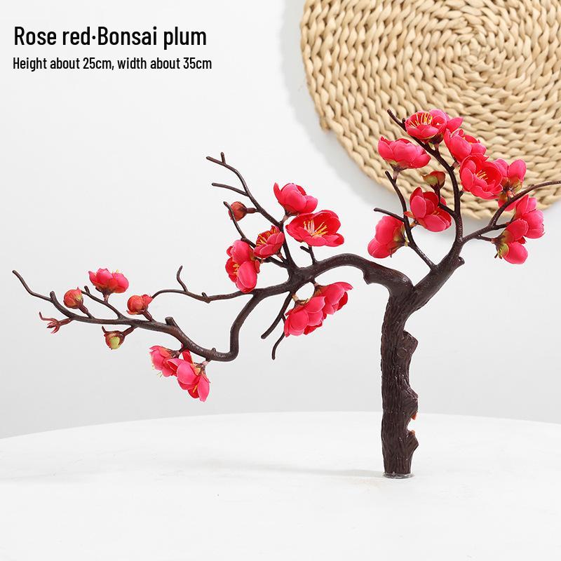 Artificial Plum Blossom Branch Decor - Winter Peach & Dried Flower Bouquet for Living Room, Chinese Home Decoration