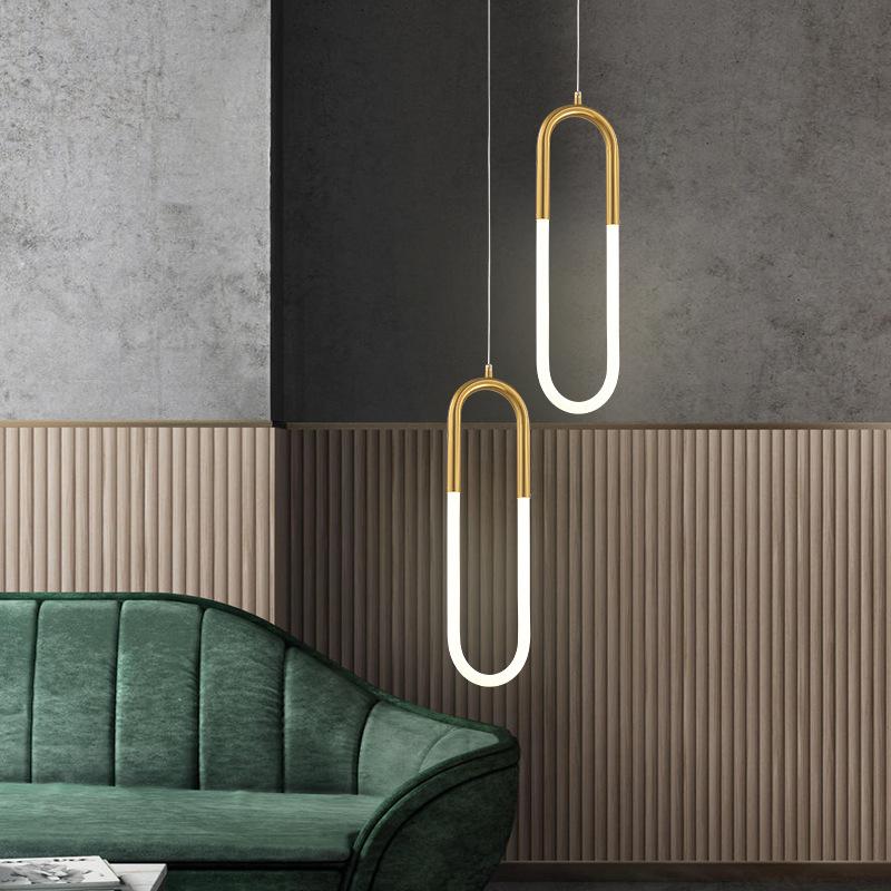 Brass U-shaped Tube LED Pendant Lights Bedroom Bedside Long-line Hanging Lamp Kitchen Island Dining Table Home Decor Luminaires