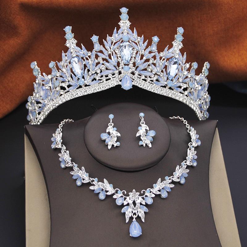 Princess Bridal Jewelry Sets for Women Wedding Crown Tiaras and Choker Necklace Earrings Bride Party Costume Jewelry Accessories