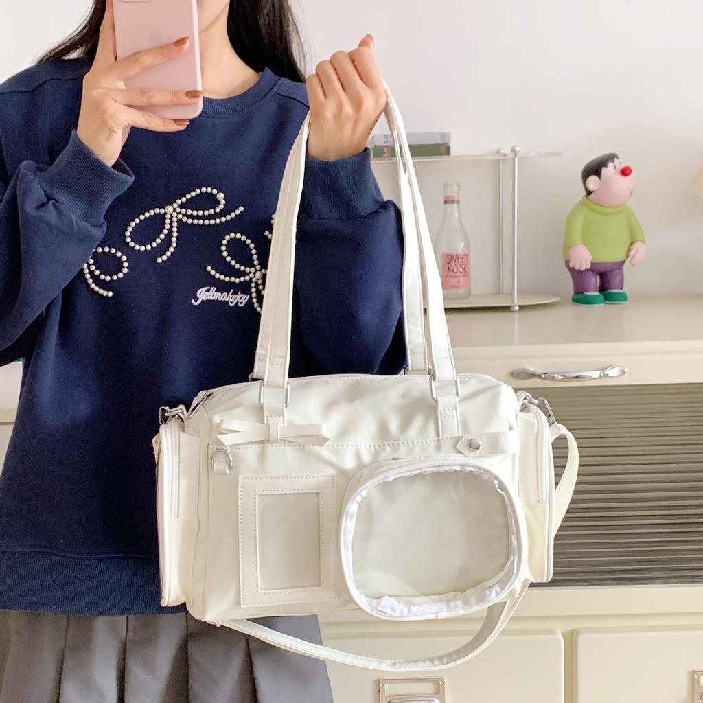 Y2K Bow Ita Shoulder Bags Sweet Girl Transparent Bag Large Capacity Comic Exhibition Crossbody Bag Cute DIY Display Handbags