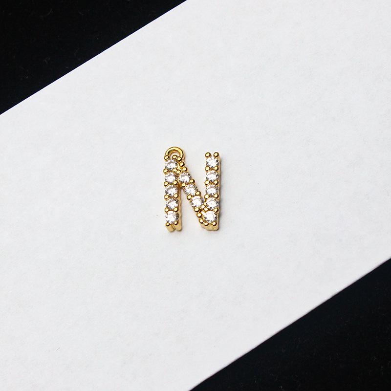 Copper-Plated Gold Micro-Inlaid Diamond English Letter Pendant: 26 Charm Options for Necklaces or Earrings