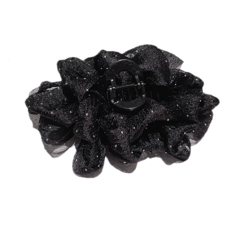 Double-Sided Large Bow Hair Clip for Women - Mesh Shark Clip with Floral Design
