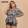 Summer Women's Shirt Large Size Temperament Commuter Top Hanging Neck Lotus Sleeve Floral Shirt