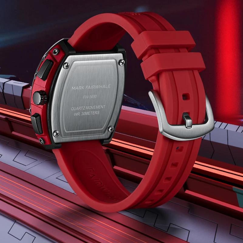 MARK FAIRWHALE Watches for Man 5690 New Resin Case Chronograph Calendar Waterproof Men Watch Sports Silicone Strap Reloj Hombre