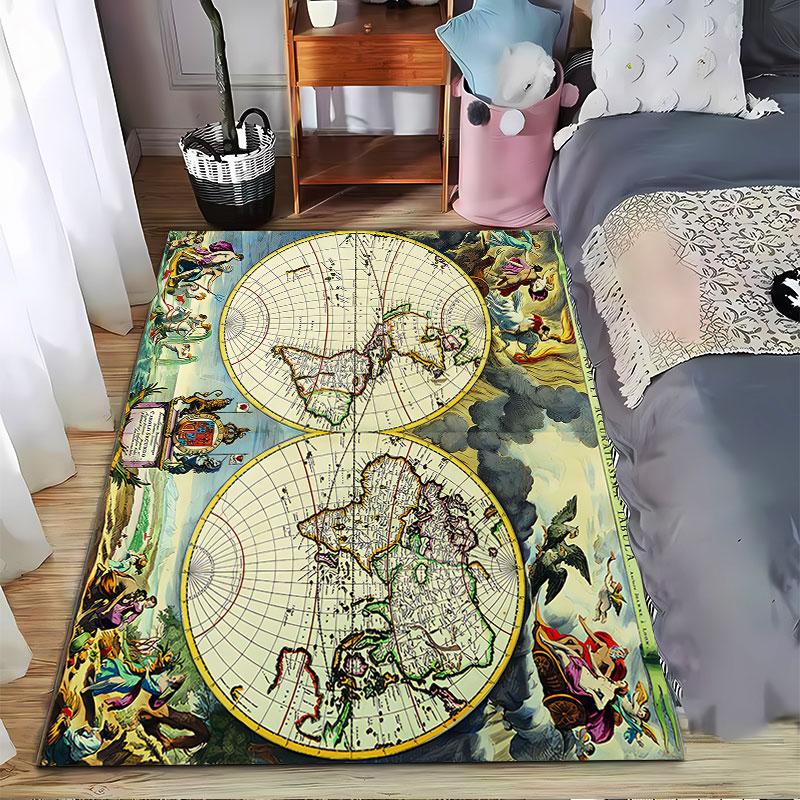 Vintage World Map Carpet suitable as a non-slip mat for the living room or bedroom sofa