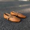 Johnature Genuine Leather Buckle Strap Women's Flats Shoes Retro Square Toe Soft Soles Solid Color Shoes