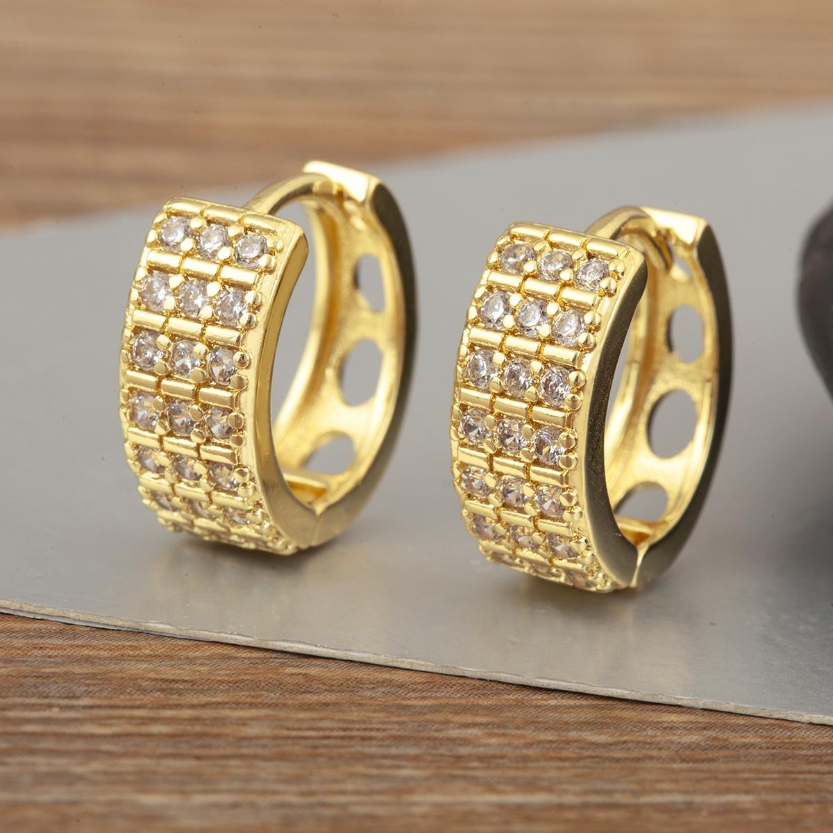 

Nidin Light Luxury Trendy 3 Row Round Crystal Zircon Hoop Earrings For Women Female Punk Style Copper Circle Ear Jewelry Gifts