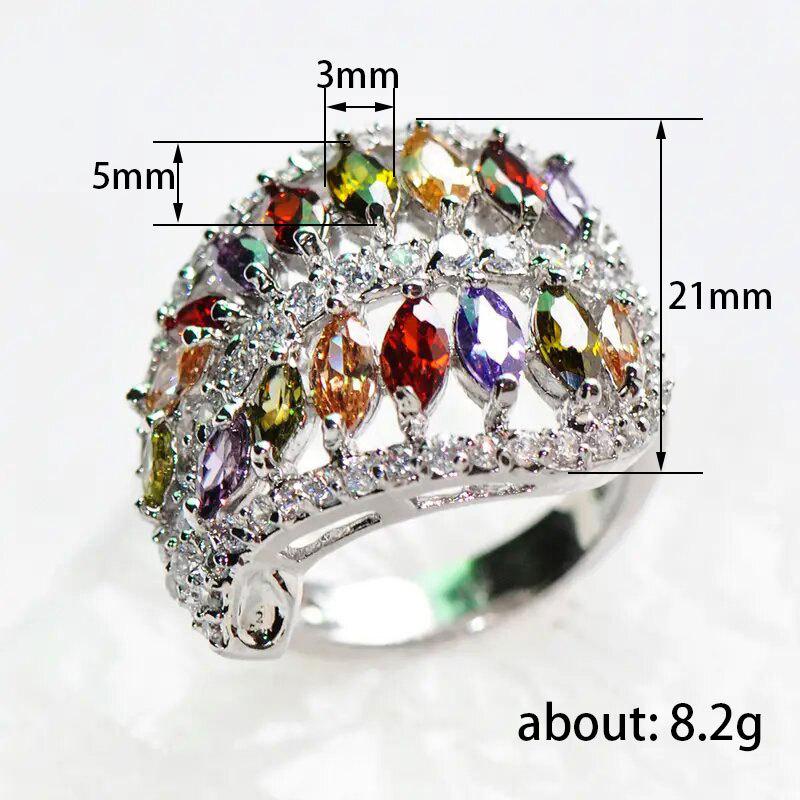 Factory Colored Treasure Series, Luxury Micro-inlaid Colored Horse Eye Zircon Ring, High-end Jewelry.