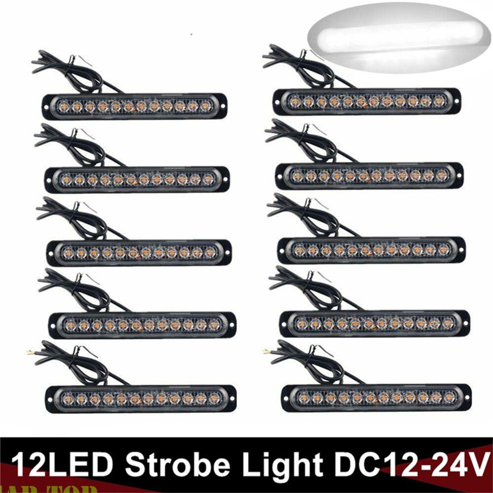 10PCS LED Emergency Strobe Lights 12 LED Warning Beacon Caution Hazard Light Bar Car Trucks Vehicle Flashing Light