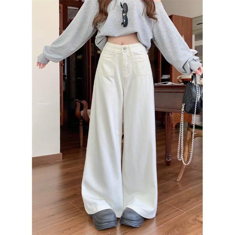 Women's Autumn Retro High-Waisted Wide-Leg Double-Button Jeans