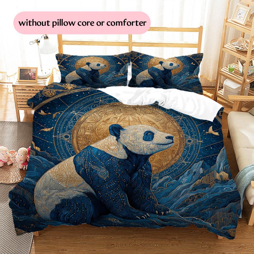 Moon Panda Pattern Bedding Quilt Set Home Decoration Gift (1 * duvet cover + 2 * pillowcase without core)