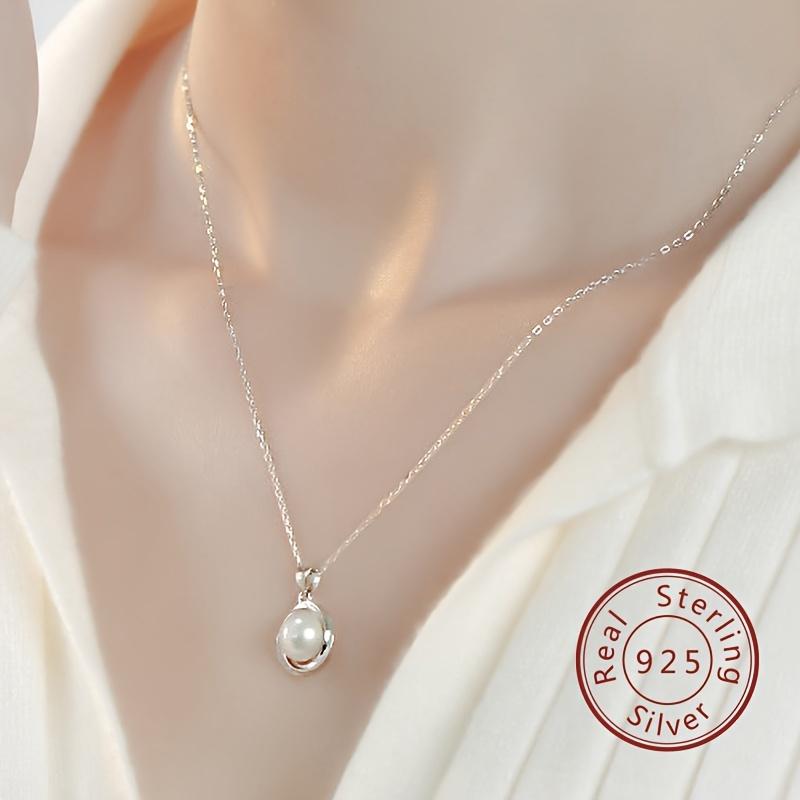 sterling silver minimalist fashion freshwater pearl pendant necklace, elegant and versatile for everyday wear, jewelry gift