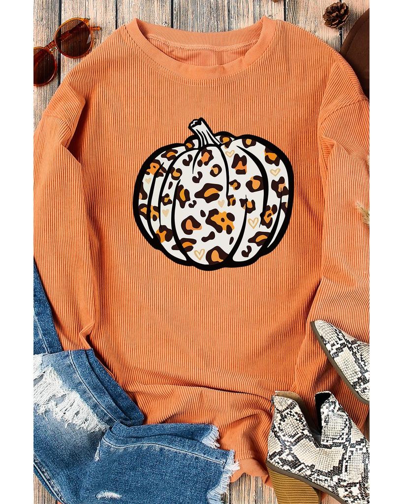 Azura Exchange Leopard Graphic Corded Sweatshirt