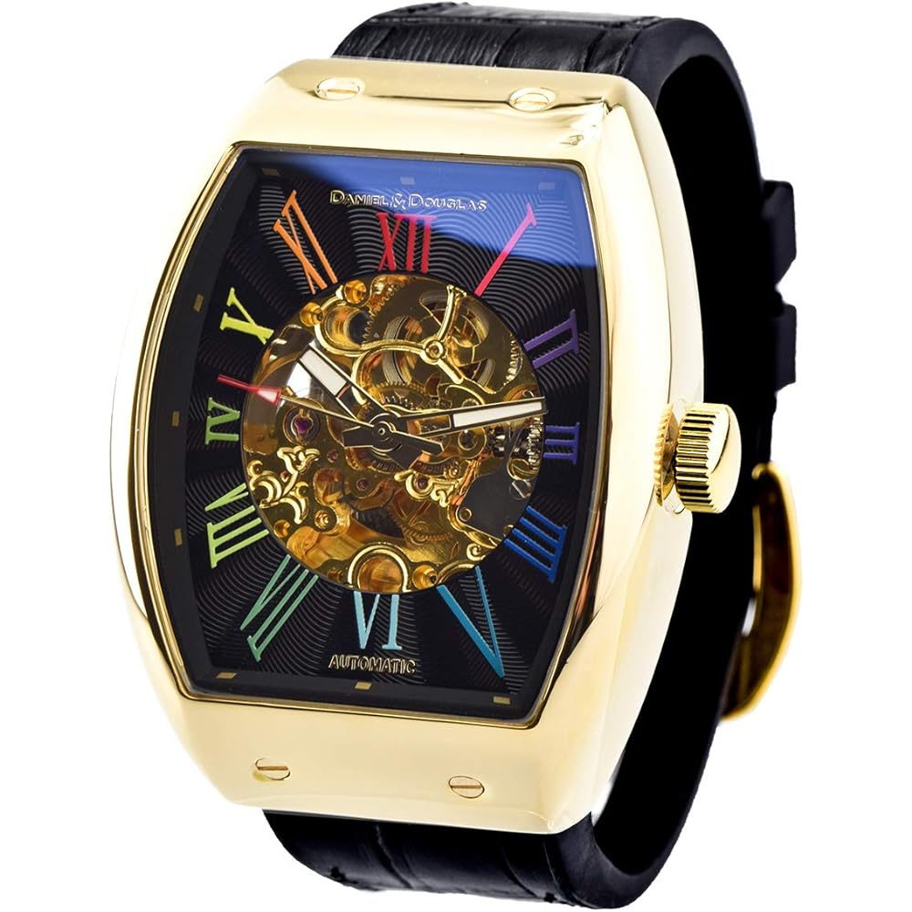 Daniel & Douglas DD8808 Analog Automatic Skeleton Watch Men s Rainbow Black Gold