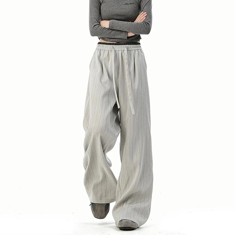 

2025 Autumn Korean Style Men Pantalons Men Fashion High Waist Stripe Pants Male Casual Streetwear Straight Trousers S-2Xl M світло-сірого кольору