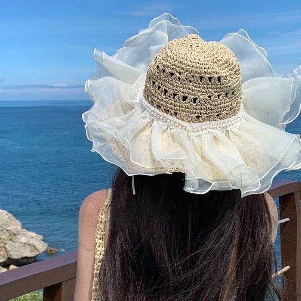 Fashion UV Protection Straw Hat Wide Brim Breathable Fisherman Cap Foldable Sun Hat Women
