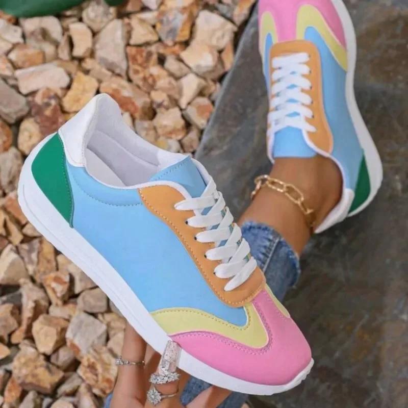 

Осенние женские повседневные удобные туфли на плоской подошве, модные цветные кроссовки на шнуровке для ходьбы, мягкие дышащие мокасины для бега 40 синий