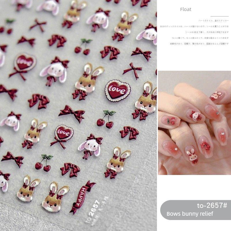 

2023 3D Relief Small Pattern Nail Sticker to-2657 Rabbit Bows
