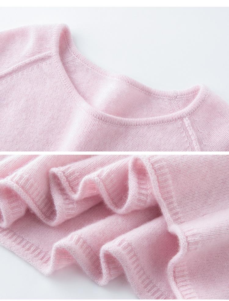 Women's High-End Cashmere Raglan Sleeve Pullover with Rolled Hem for Autumn/Winter