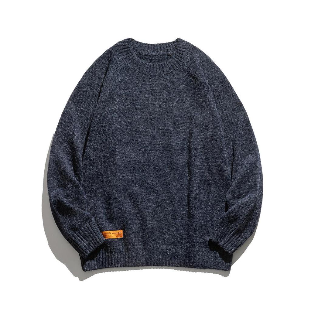 Men's American Retro Thick Knit Sweater - Winter Loose Fit, Casual Round Neck Outerwear