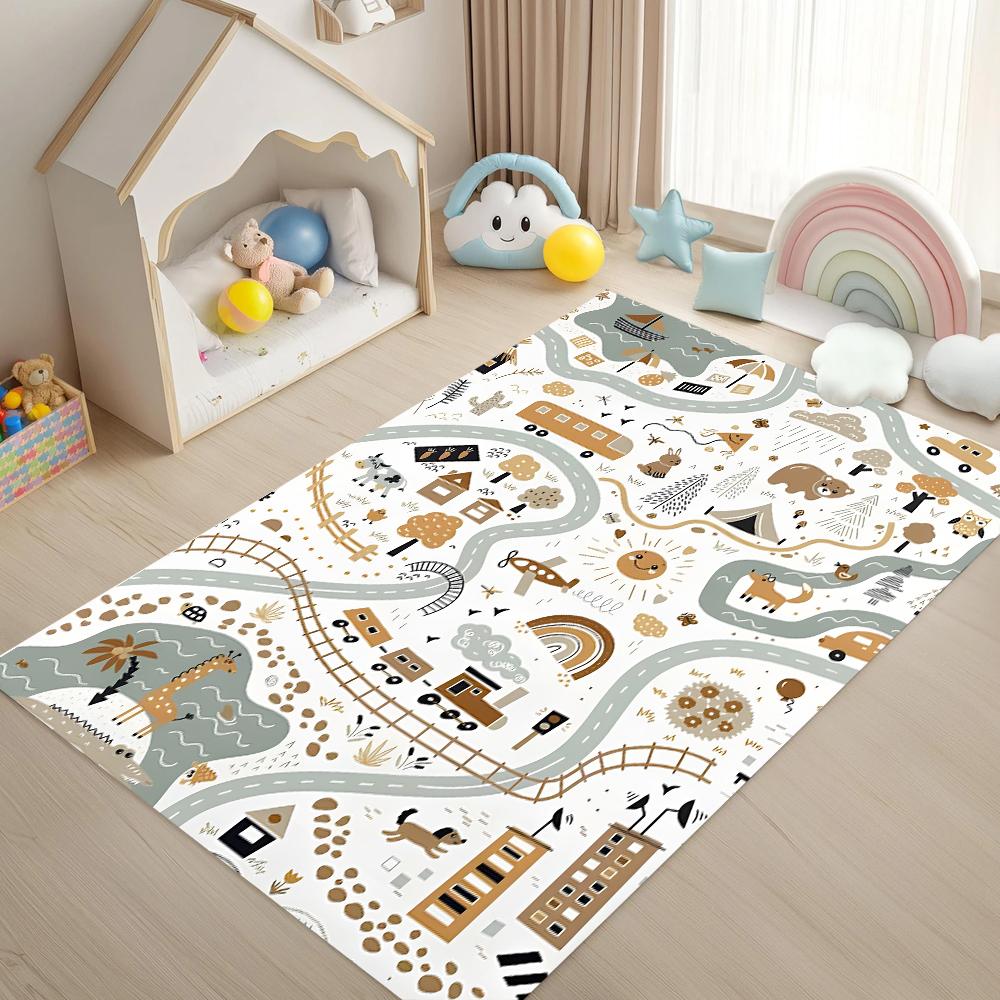 Kinder Bauernhof Abenteuer Spielmatte Pädagogischer Straßen Teppich Rutschfester Teppich für Kinderzimmer Spielzimmer Kleinkind Schlafzimmer Heimdekoration