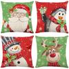 Christmas Pillow Cover Polyester Christmas Snowman Print Home Pillow Cover Living Room Sofa Cushion Cover