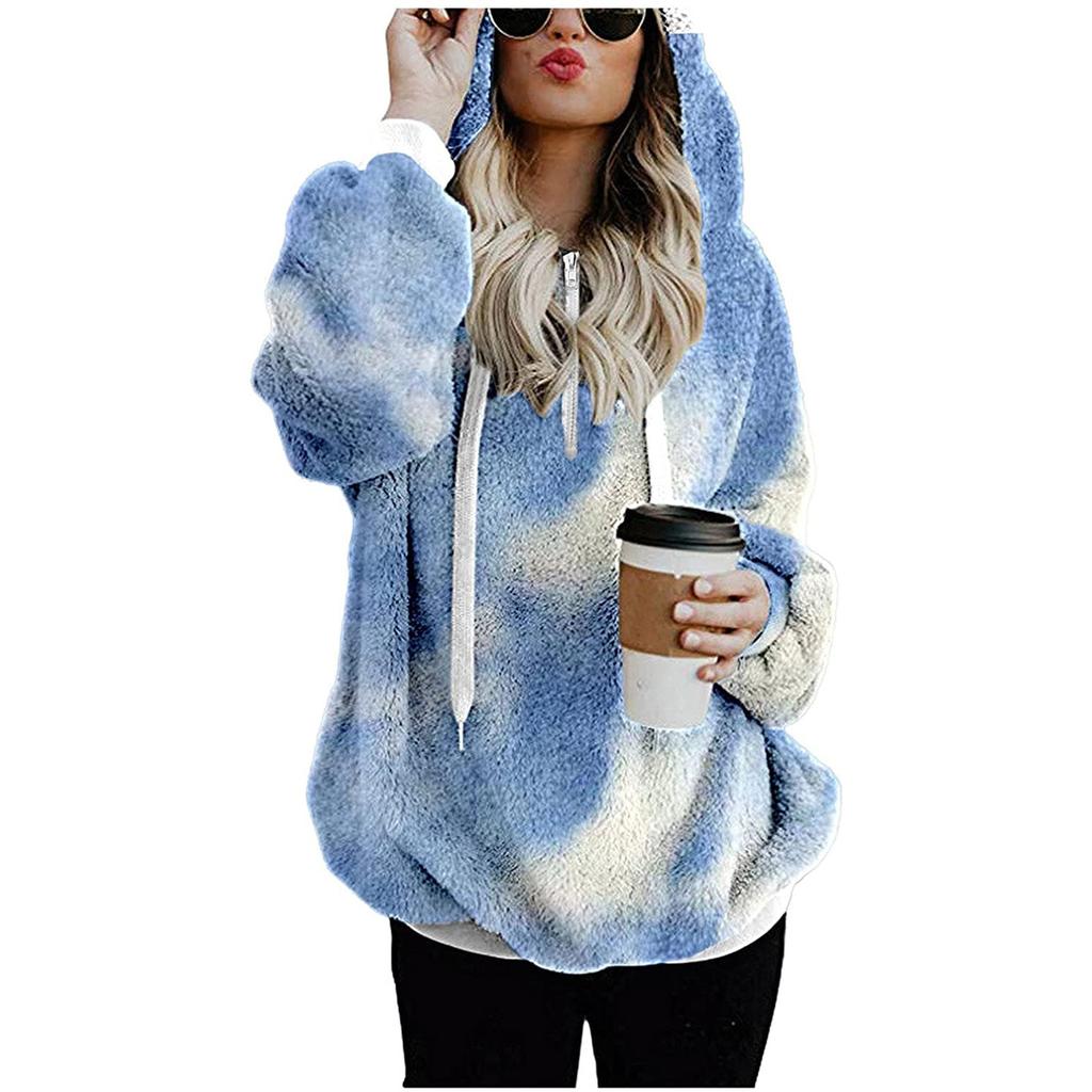 Damen Winter Freizeit Mode Locker Plüsch Kordelzug Kapuzenjacke