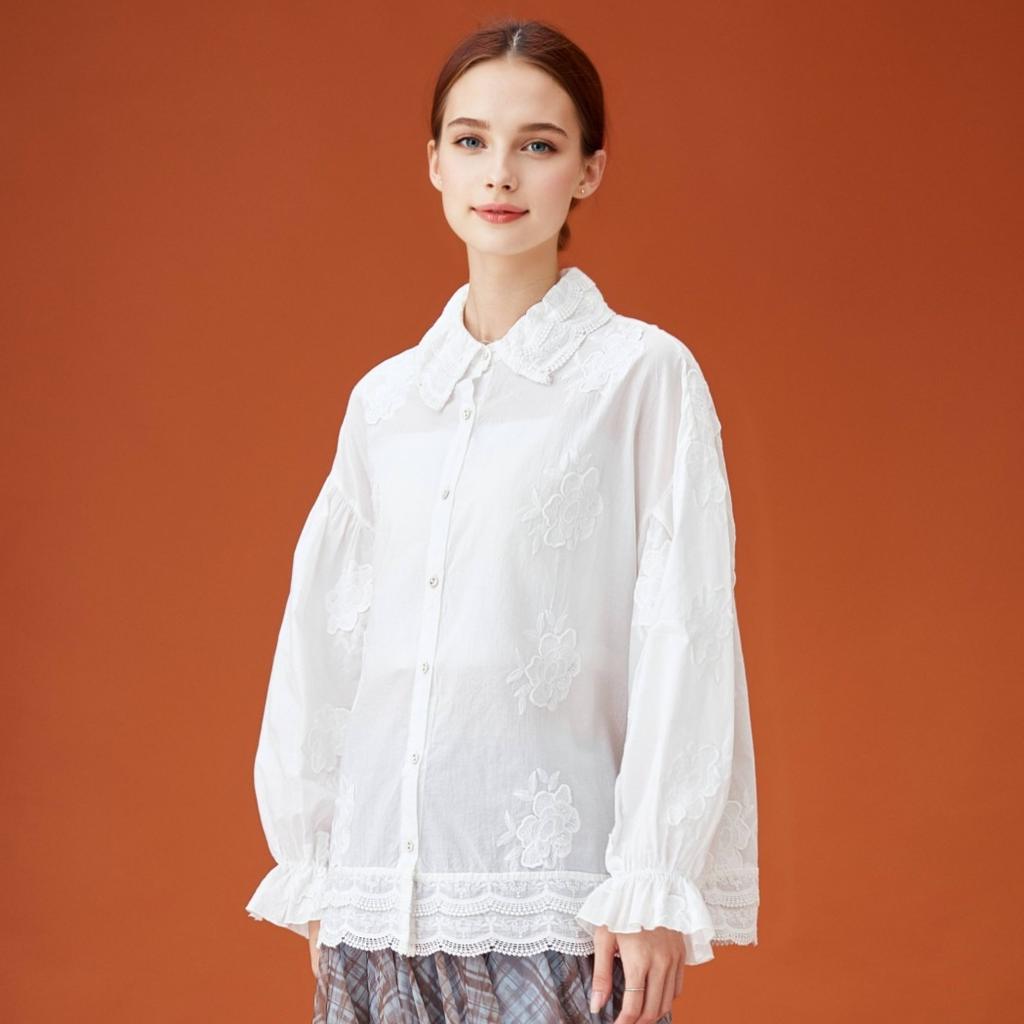 DIMANAF 2026 New Spring Blouse Shirt Women Lace Long Sleeve Basic Fashion Tops Tees Loose White Tees