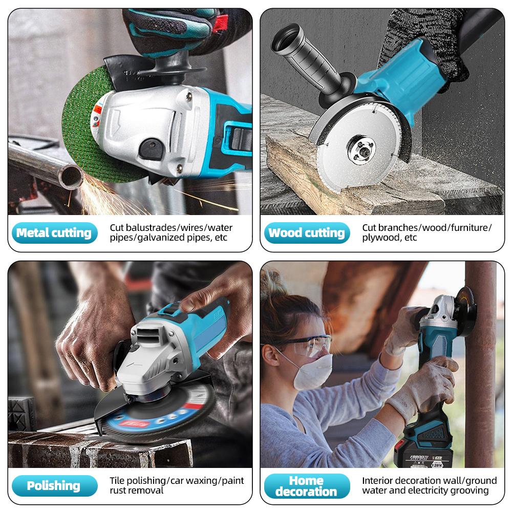 21V 125mm Brushless Electric Angle Grinder Woodworking Cutting Polishing Machine Cordless High Power Tool for Makita 18V Battery