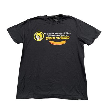 South of the Border T-Shirt Mens Medium You Never Sausage a Place Black Tee