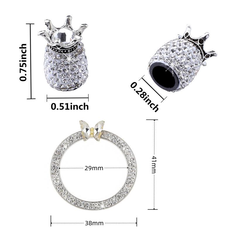 5PCS Bling Car Tire Valve Cap Clay ABS Diamond Crown Auto Wheel Caps And Rhinestone One Click Start Button Engine Decoration