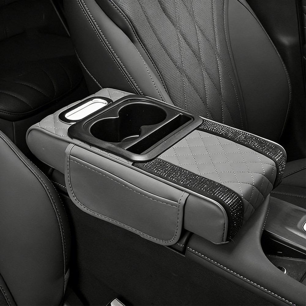 PU Leather Center Console Armrest Cushion with Cup Holder Tissue Box Height Increasing Car Armrest Pillow Multifunctional