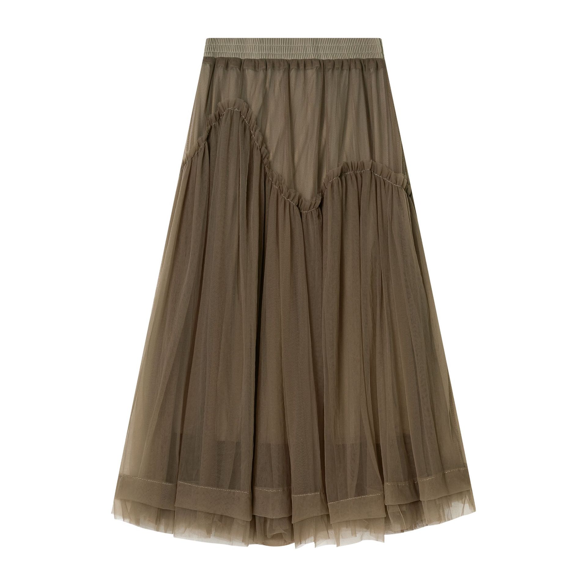 

2025 осенняя одежда эластичная талия тонкая иностранный стиль средняя и длинная юбка женская новая грибок край сращивание высокая талия марлевая юбка фея one size fits all армия зеленый